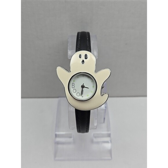 SLE Ghost Boo Halloween Quartz Watch New Battery Black Leather Strap Novelty Fun - Picture 1 of 12